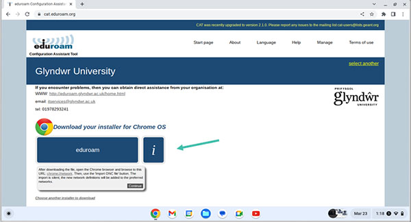 screenshot eduroam website